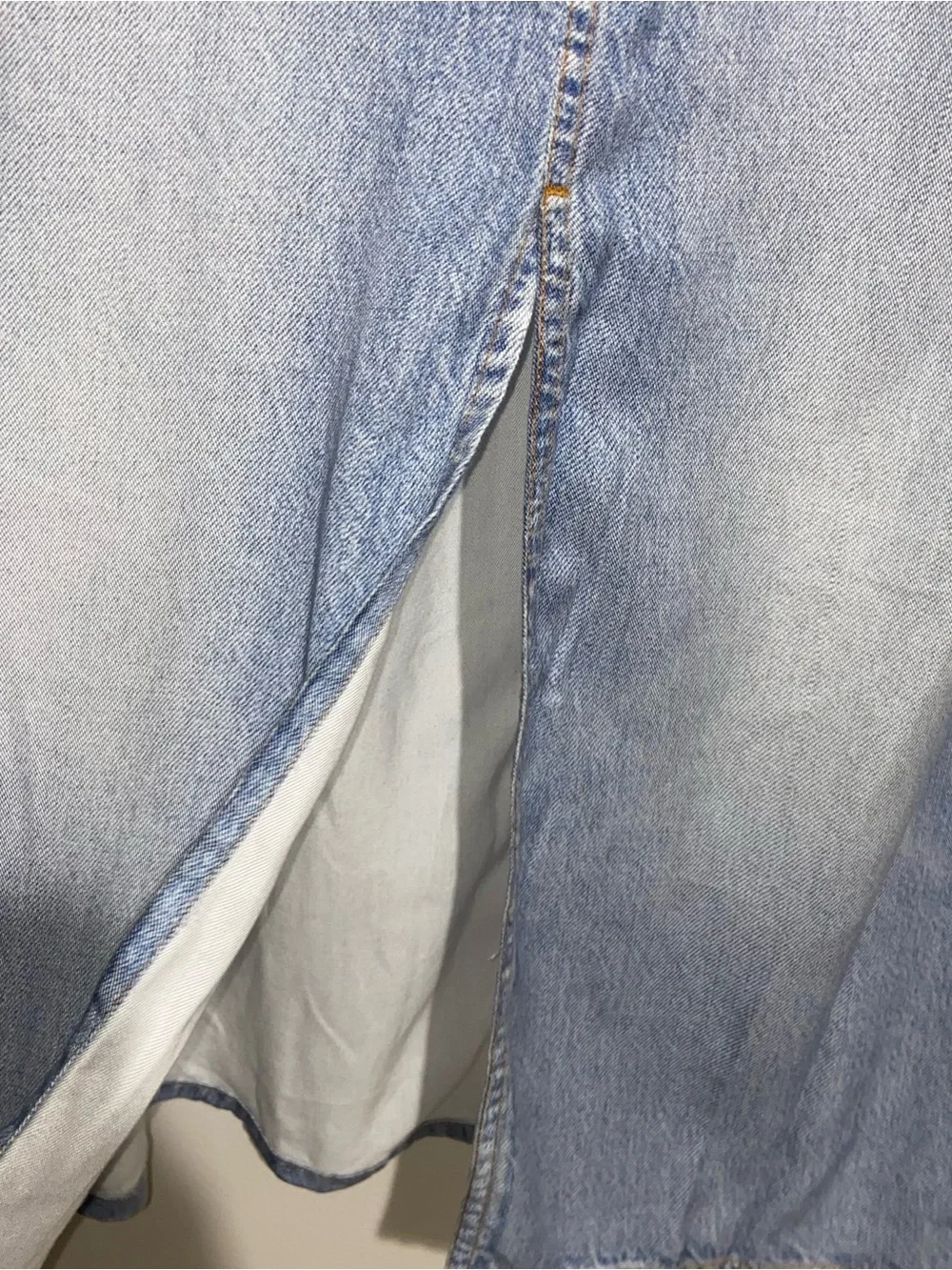Rag & Bone Skirt Womens Sz 27 Tulip Liquid Miramar Denim Midi Tencel Chambray
